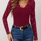 Lace Wavy Hem V-Neck Long Sleeve Top - Jatanele