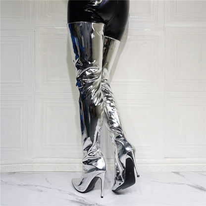 Elegant Patent Leather Knee-High Boots – Women's Fashion Statement - Jatanele