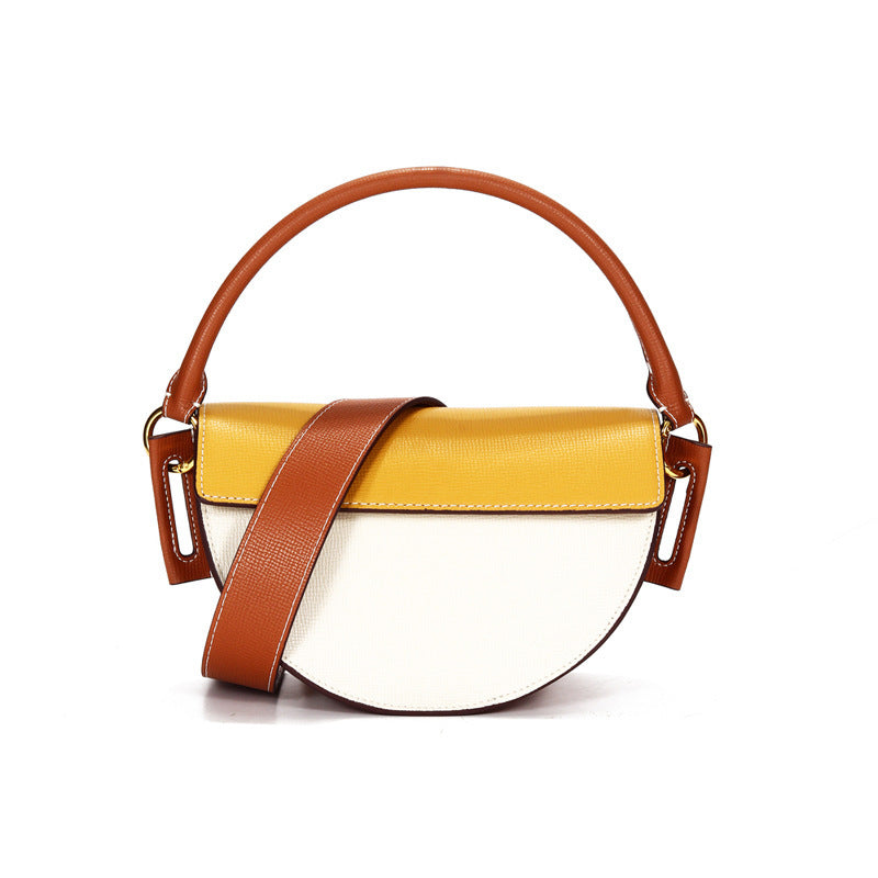 Saddle Crescent Handbags - Brown with Apricot and Yellow with White - Jatanele