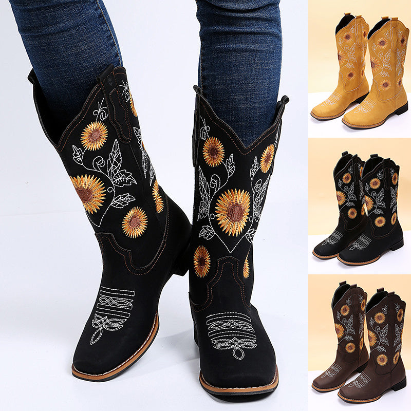 Cowboy Boots with Sunflower Embroidery (Multiple Colors & Sizes) - Jatanele