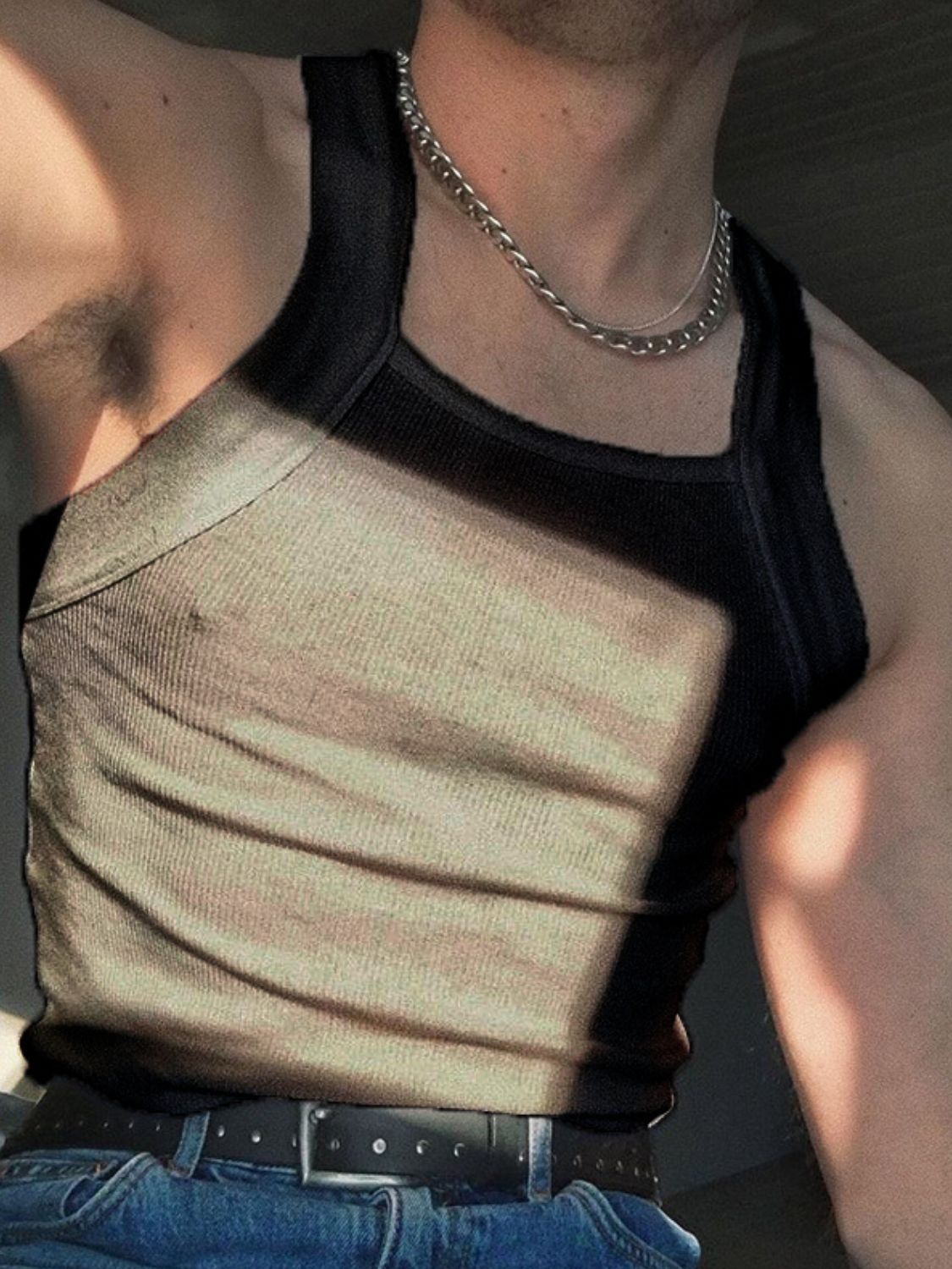 Men's Full Size Square Neck Wide Strap Tank Plus Size - Jatanele