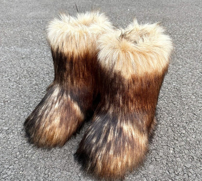 Raccoon Fur Plush Snow Boots - Warm Winter Footwear - Jatanele