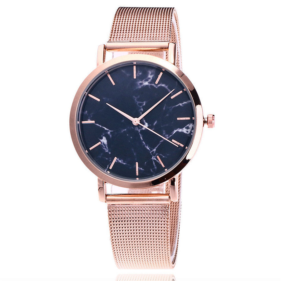 Silver and gold mesh band creative marble wristwatch - Jatanele