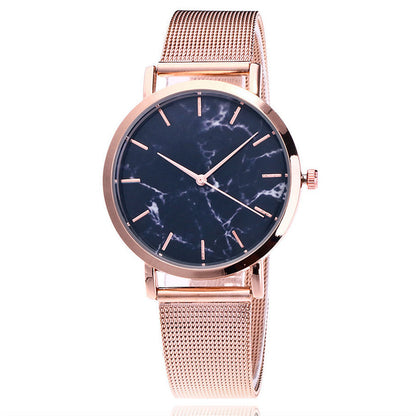 Silver and gold mesh band creative marble wristwatch - Jatanele