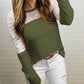 Waffle-Knit Lace Round Neck Long Sleeve T-Shirt - Jatanele
