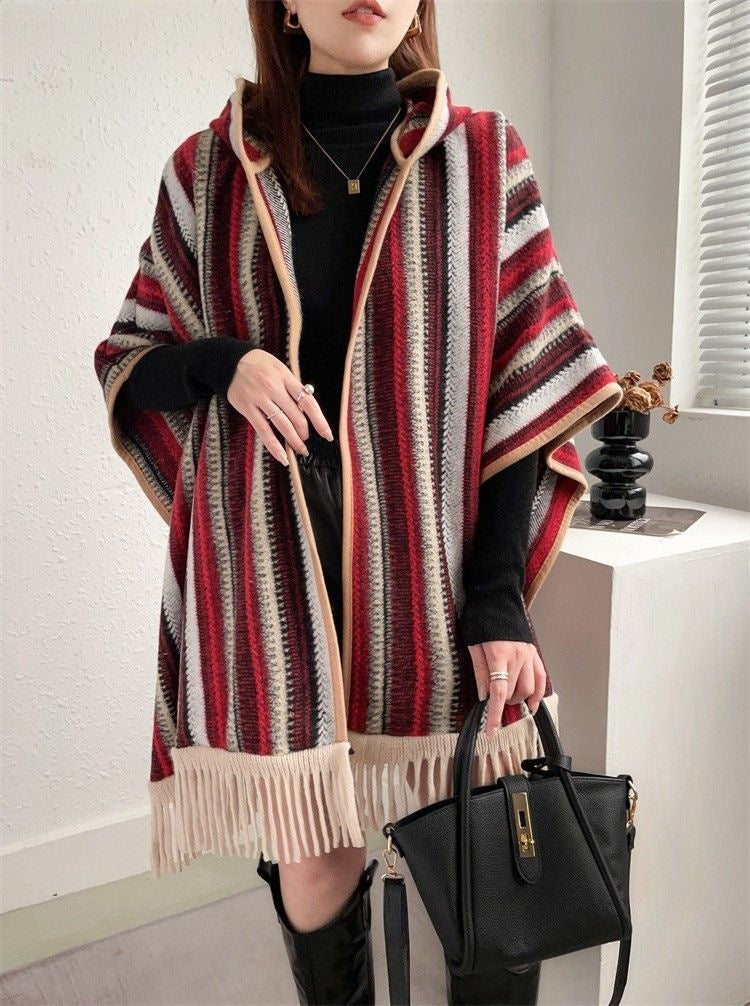 Ethnic-Style Hooded Shawl Cape – Versatile & Cozy - Jatanele