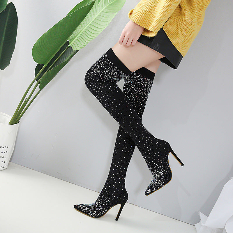 Chic High-Heeled Knee Boots – Pointed Toe & Elastic Fit - Jatanele