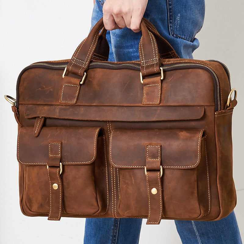 Genuine Retro Business Leather Bag for Men – Available in Black, Blue, Brown, and Coffee - Jatanele