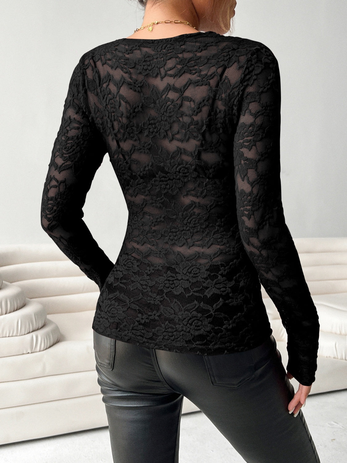 V-Neck Long Sleeve Lace Top - Jatanele