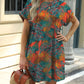 Printed Round Neck Short Sleeve Mini Dress - Jatanele
