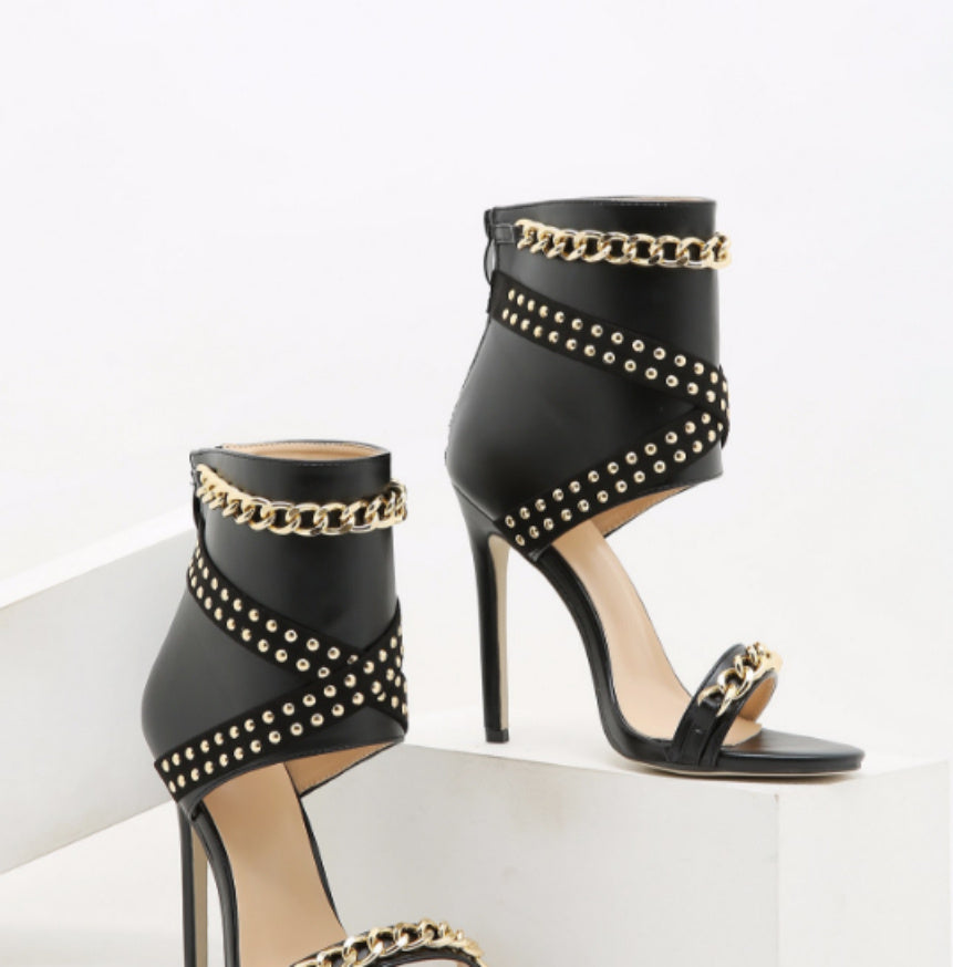 Women's Open-toe High-heeled Sandals with Iron Accents - Jatanele