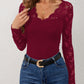 Lace Wavy Hem V-Neck Long Sleeve Top - Jatanele