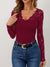 Lace Wavy Hem V-Neck Long Sleeve Top - Jatanele