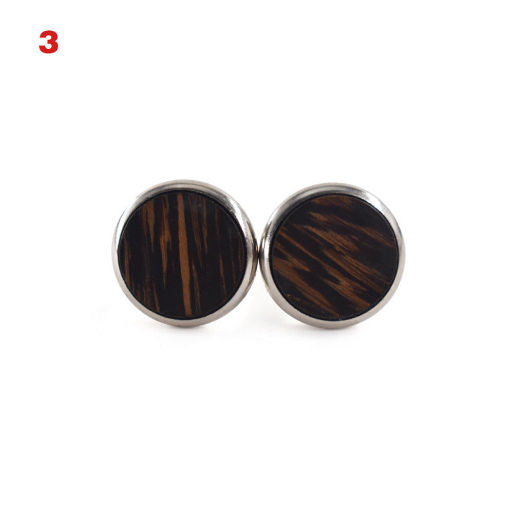 Round Cufflinks Solid Wood American Black Walnut - Classic Design - Jatanele