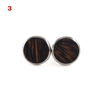 Round Cufflinks Solid Wood American Black Walnut - Classic Design - Jatanele