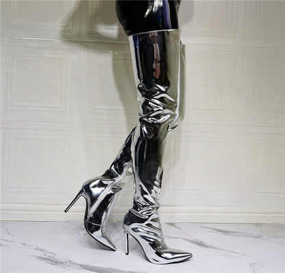 Elegant Patent Leather Knee-High Boots – Women's Fashion Statement - Jatanele