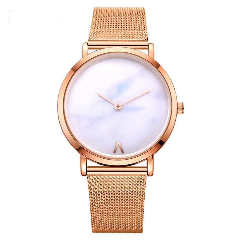 Silver and gold mesh band creative marble wristwatch - Jatanele