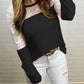 Waffle-Knit Lace Round Neck Long Sleeve T-Shirt - Jatanele