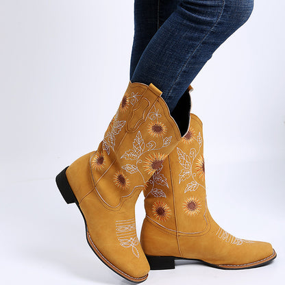 Cowboy Boots with Sunflower Embroidery (Multiple Colors & Sizes) - Jatanele