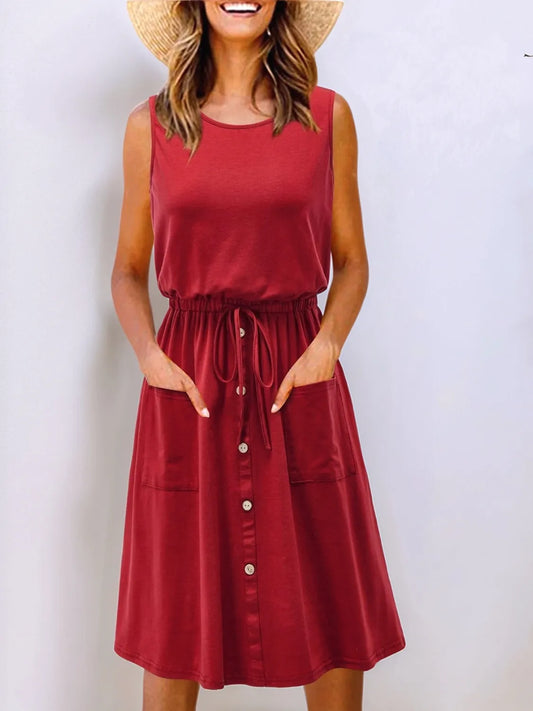 Full Size Round Neck Sleeveless Tank Dress Plus Size - Jatanele