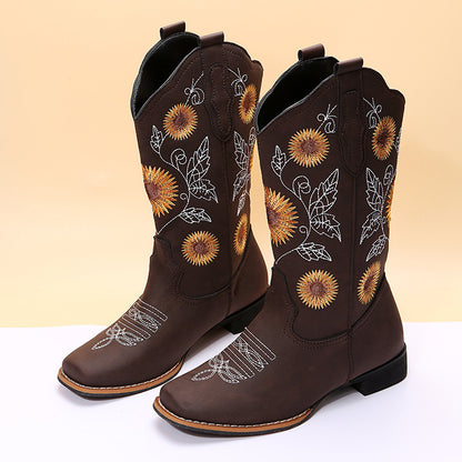 Cowboy Boots with Sunflower Embroidery (Multiple Colors & Sizes) - Jatanele