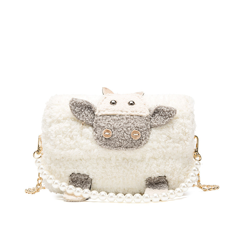 Farm Animal Plush Handbags with Pearl & Gold Chain - Jatanele