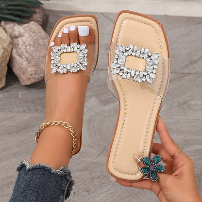 Women's Rhinestone Transparent Heeled Sandals – Glamorous Summer Style - Jatanele