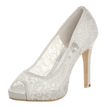 New White Lace Wedding Shoes - Jatanele