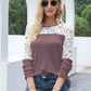Waffle-Knit Lace Round Neck Long Sleeve T-Shirt - Jatanele