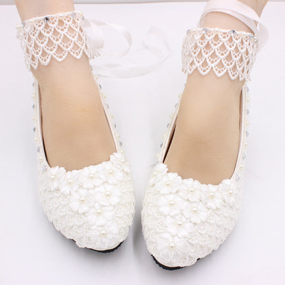 Lace-Up White Wedding High Heels – Plus Size Bridal Shoes - Jatanele