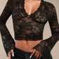 V-Neck Flare Sleeve Lace Top - Jatanele