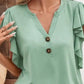 Full Size Ruffled Notched Cap Sleeve Blouse Plus Size - Jatanele
