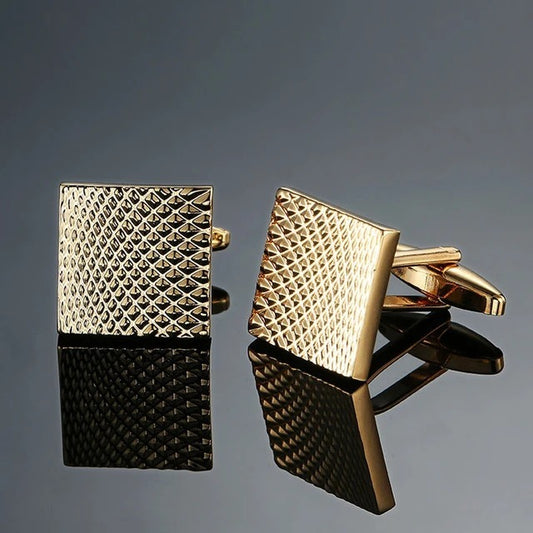 Copper Cufflinks with Square Carved Patterns - Gold - Jatanele