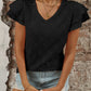 Eyelet V-Neck Ruffled Cap Sleeve Top - Jatanele