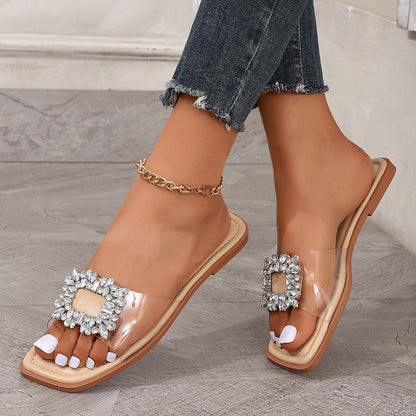 Women's Rhinestone Transparent Heeled Sandals – Glamorous Summer Style - Jatanele