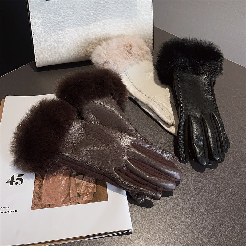 Elegant PU Leather Stitching Suede Gloves - Free Size in Multiple Colors - Jatanele