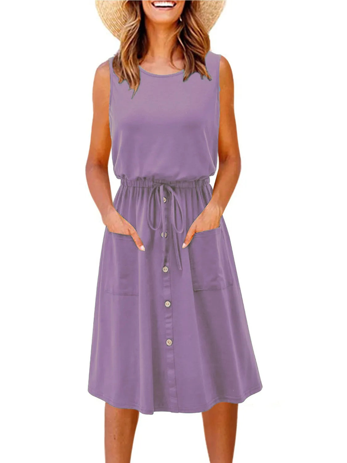 Full Size Round Neck Sleeveless Tank Dress Plus Size - Jatanele