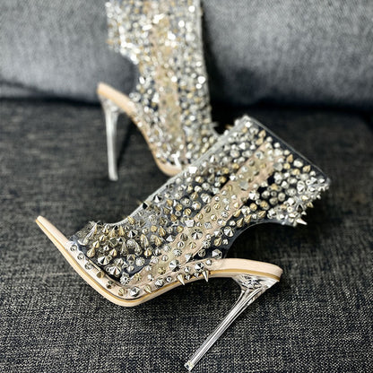 Transparent Rivet Stiletto Heels with Square Toe - Jatanele