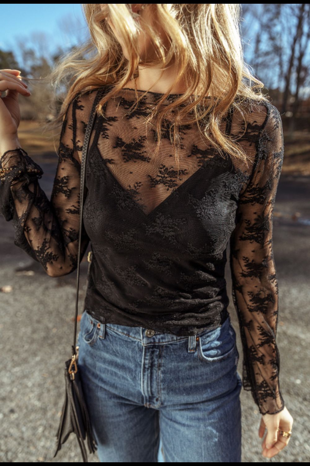 Surplice Cami and Lace Long Sleeve Cover Up Set - Jatanele