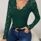 Lace Wavy Hem V-Neck Long Sleeve Top - Jatanele