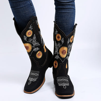 Cowboy Boots with Sunflower Embroidery (Multiple Colors & Sizes) - Jatanele