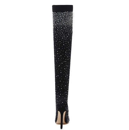 Chic High-Heeled Knee Boots – Pointed Toe & Elastic Fit - Jatanele