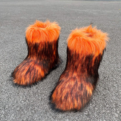 Raccoon Fur Plush Snow Boots - Warm Winter Footwear - Jatanele