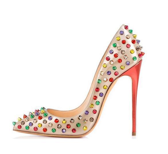 Elegant Stiletto Heels with Multicolor Studs - Jatanele