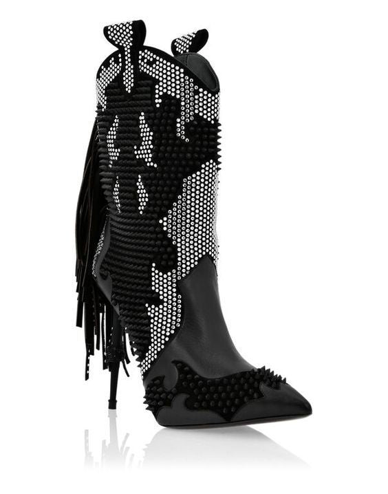 Women's Colorblock Pointed Toe Fringe Boots - Bold and Stylish Winter Footwear - Jatanele