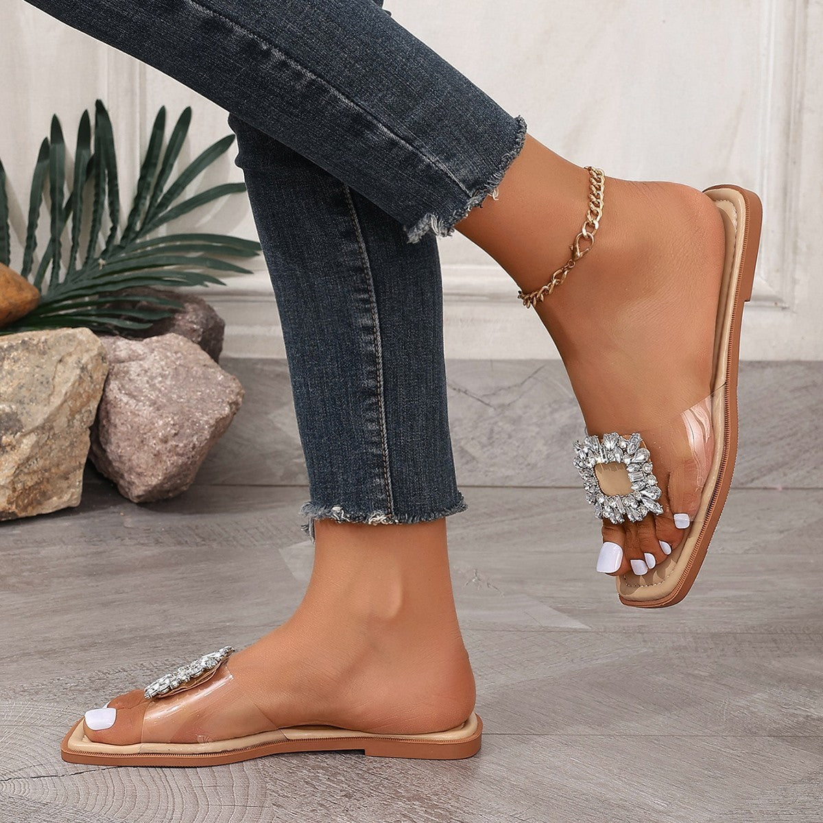 Women's Rhinestone Transparent Heeled Sandals – Glamorous Summer Style - Jatanele