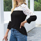 Waffle-Knit Lace Round Neck Long Sleeve T-Shirt - Jatanele