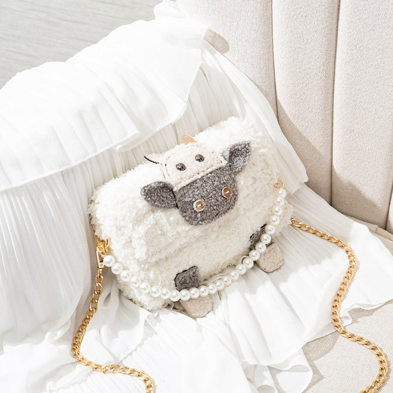 Farm Animal Plush Handbags with Pearl & Gold Chain - Jatanele