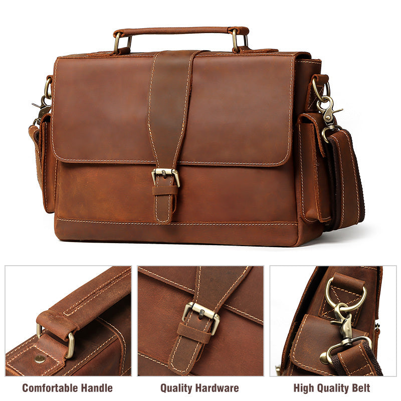 Premium Business Leather Men's Briefcase - Khaki - Jatanele