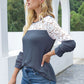 Waffle-Knit Lace Round Neck Long Sleeve T-Shirt - Jatanele